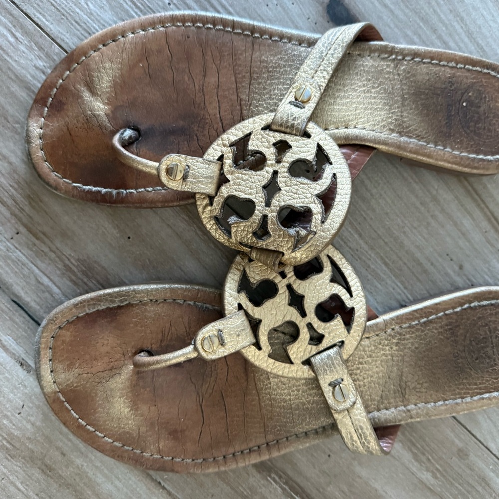 Tory Burch Gold and Brown Sandals